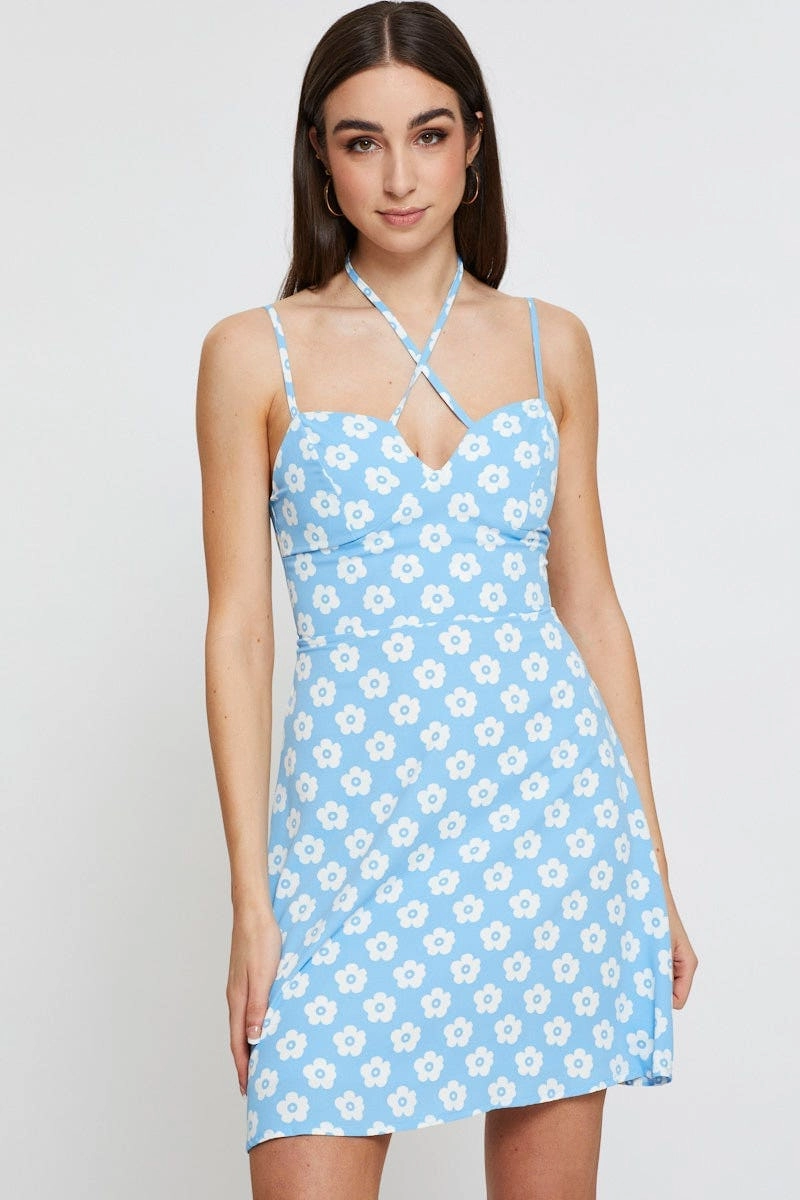 Floral Print Mini Dress Sleeveless