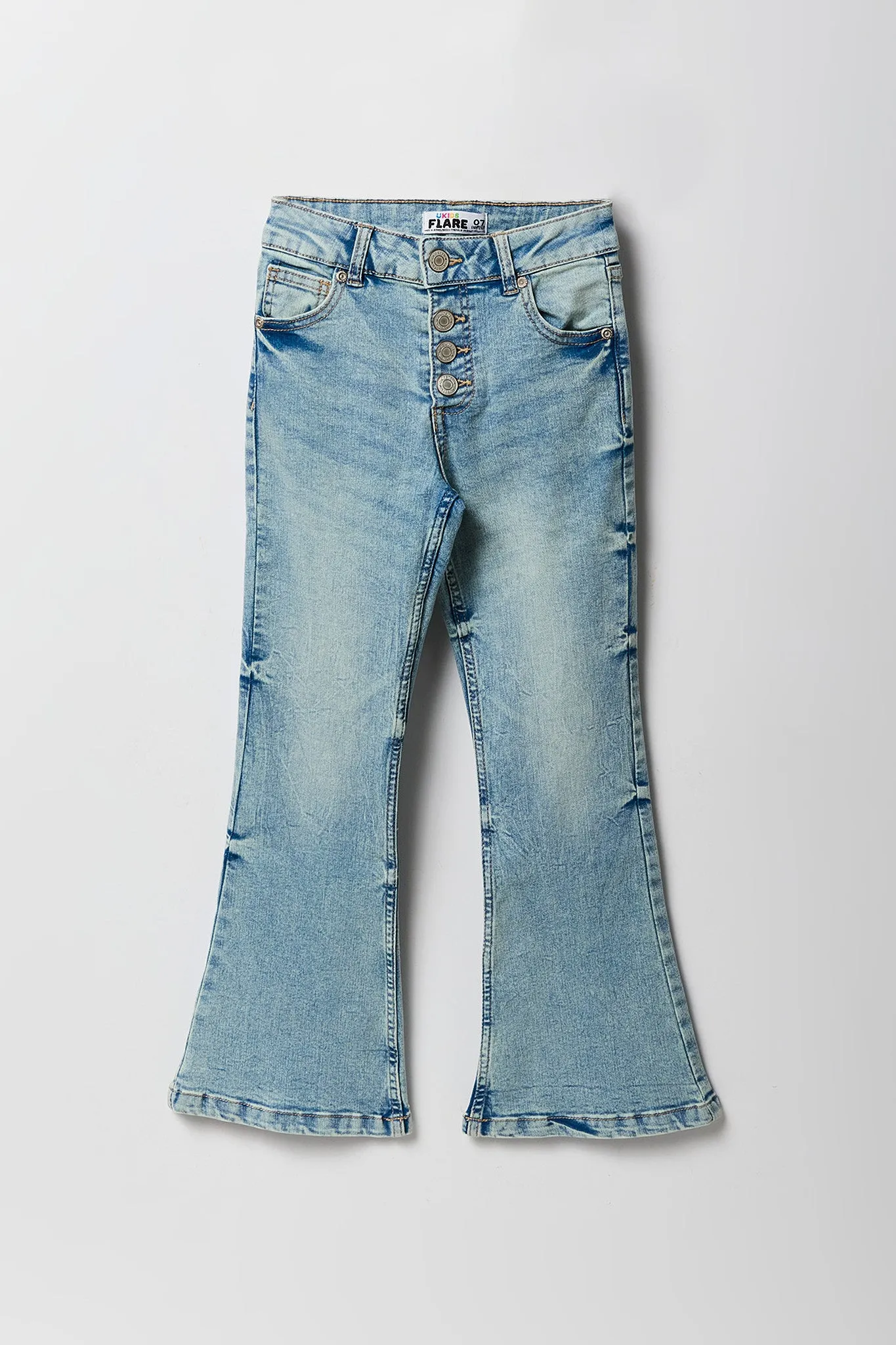 Girls High Rise Multi Button Flare Jean