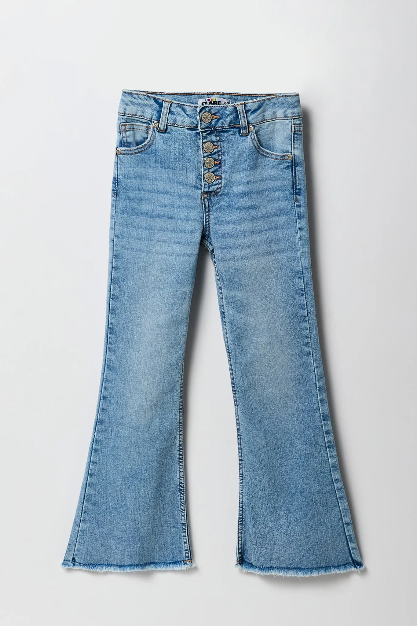 Girls High Rise Multi Button Flare Jean
