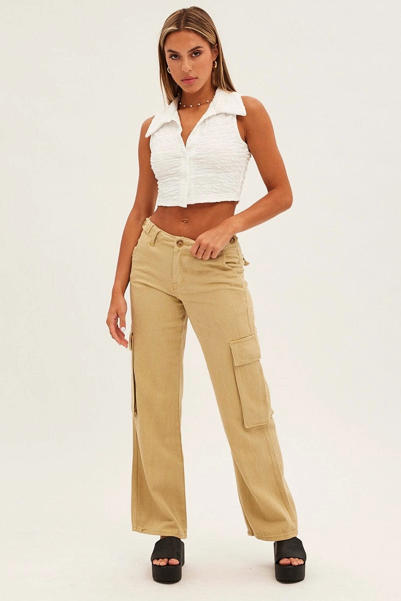 Green Wide Leg Denim Cargo Pants