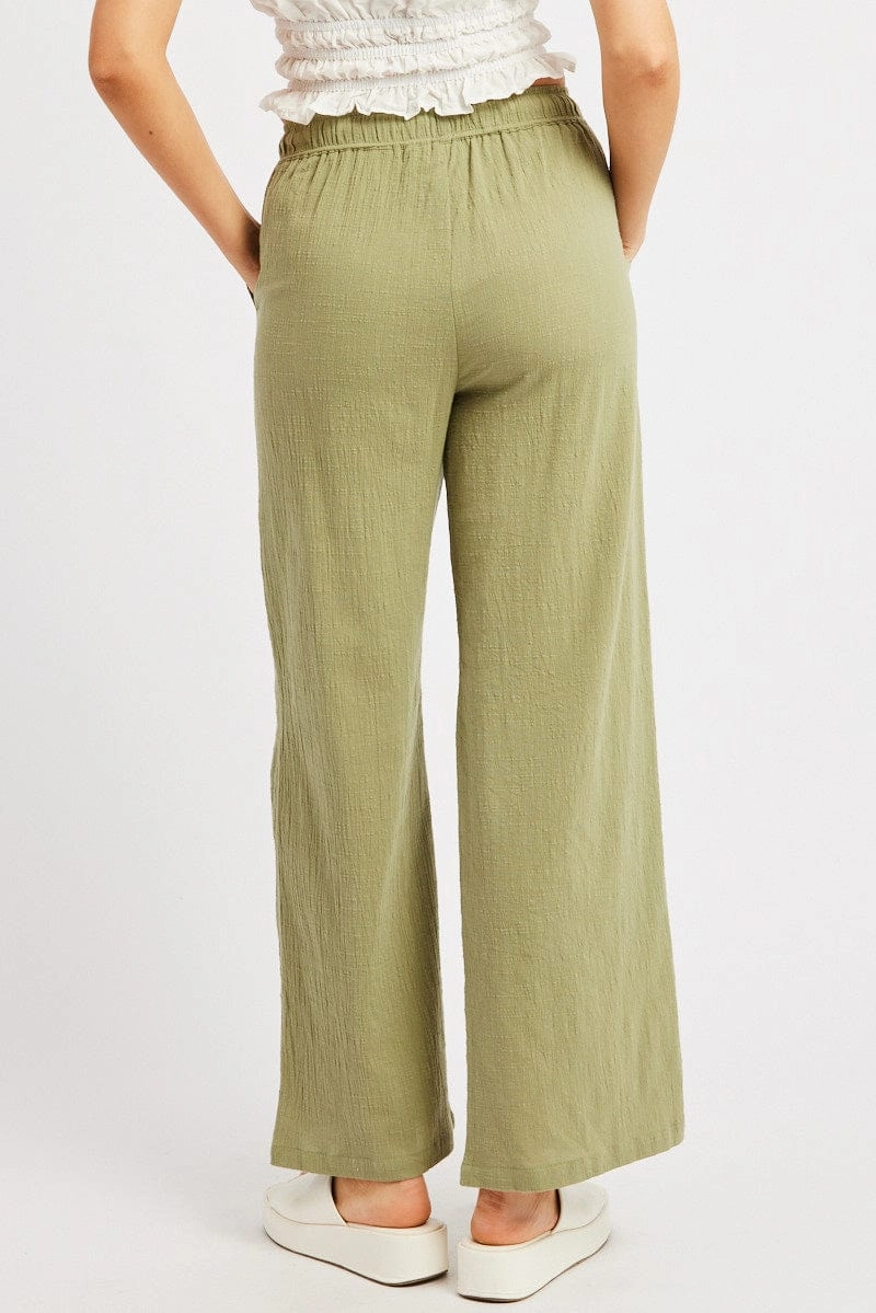 Green Wide Leg Pants High Rise