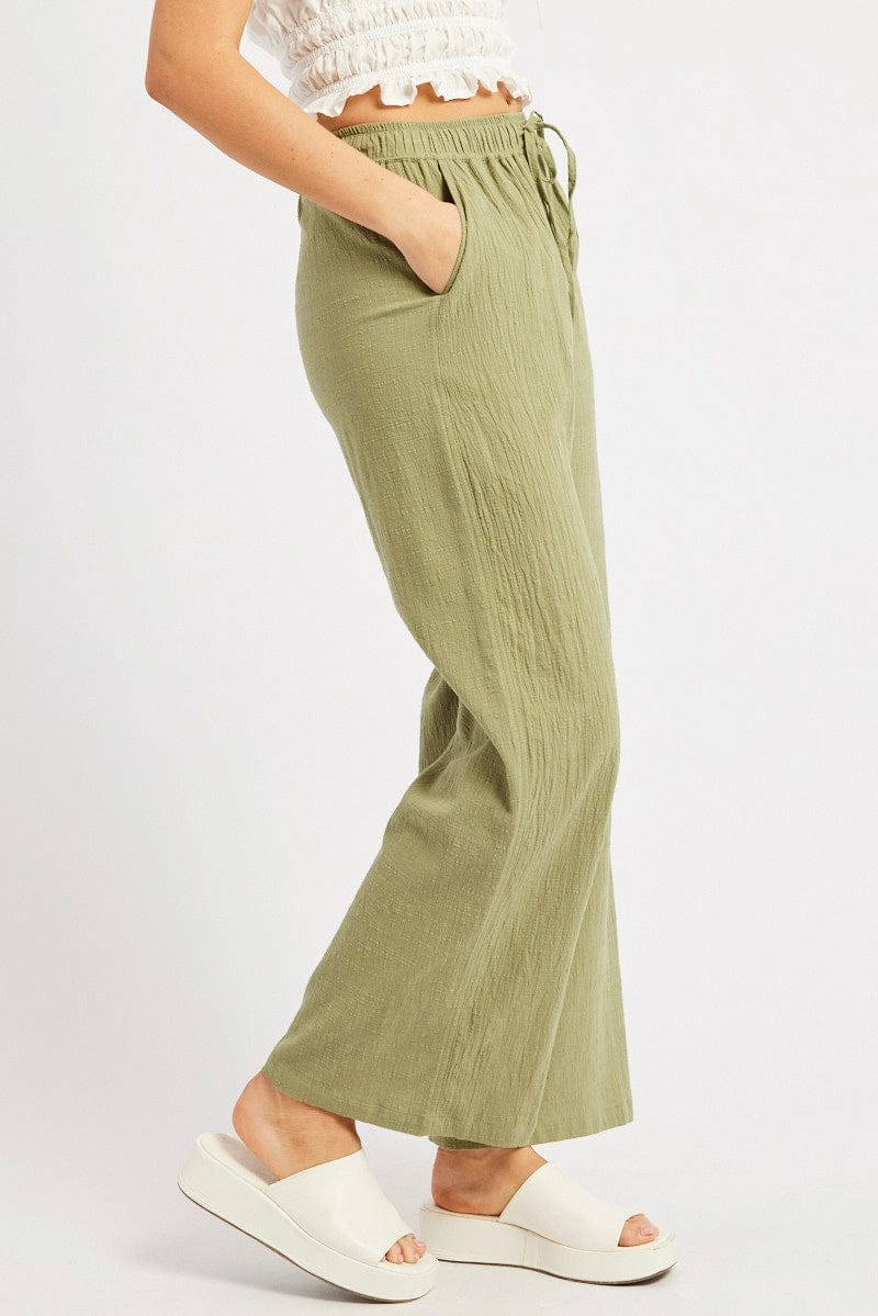 Green Wide Leg Pants High Rise