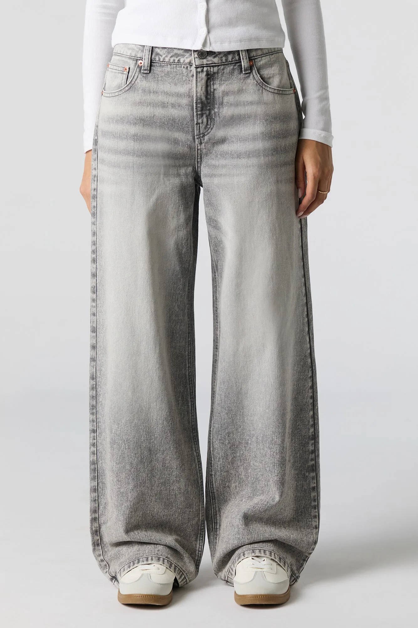 Grey Wash Low Rise Wide Leg Jean