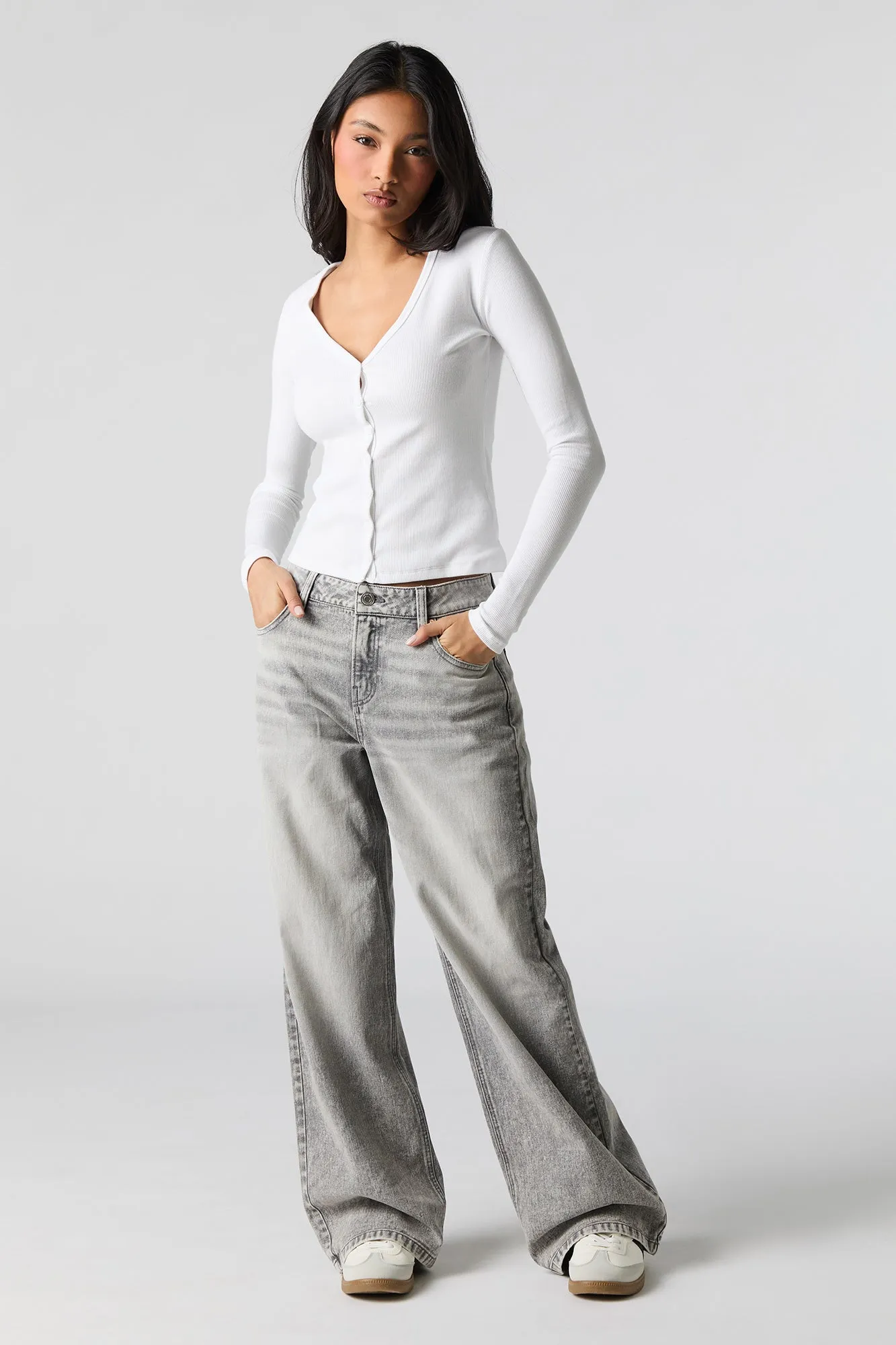 Grey Wash Low Rise Wide Leg Jean