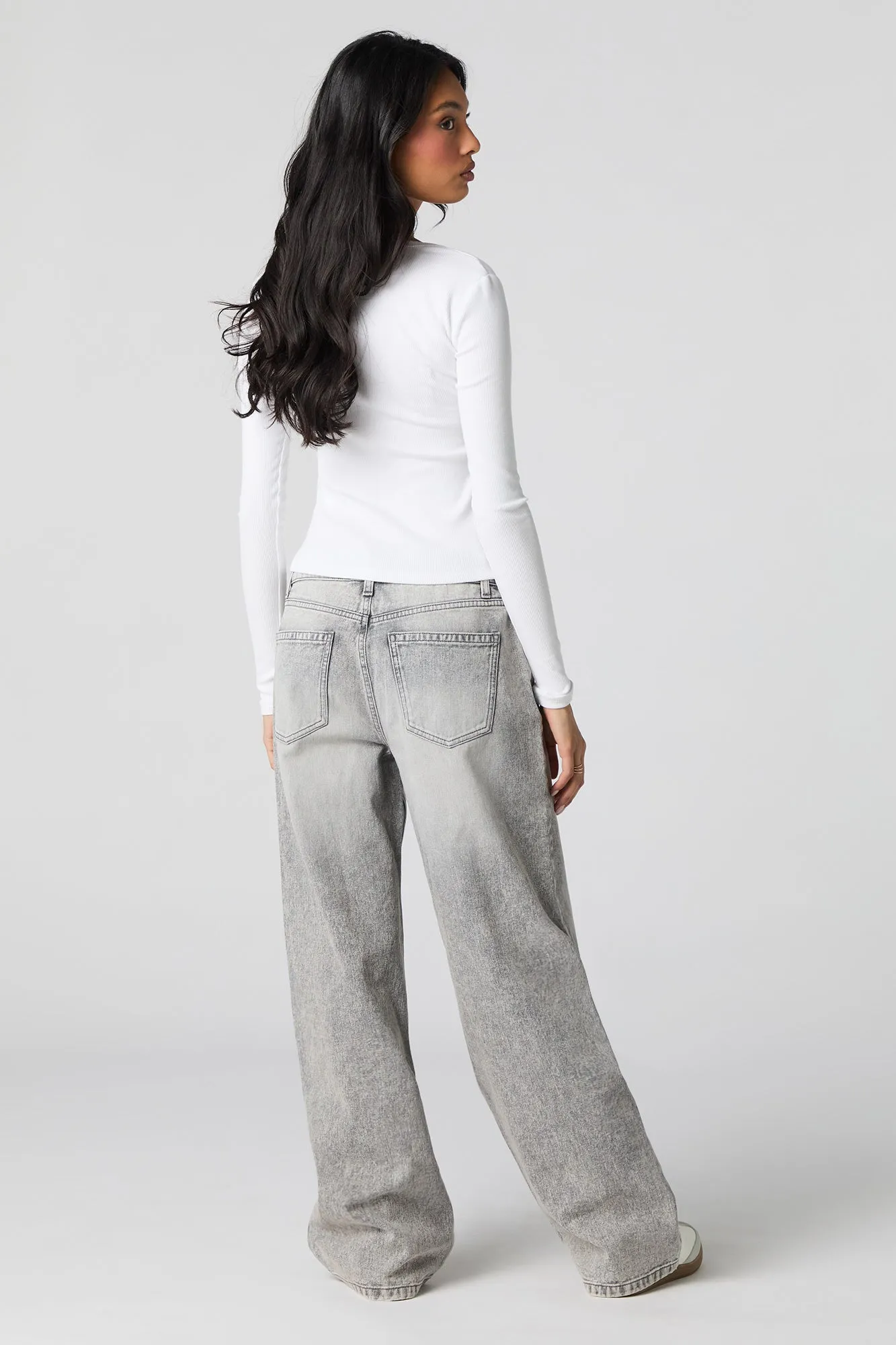 Grey Wash Low Rise Wide Leg Jean