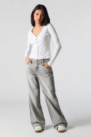 Grey Wash Low Rise Wide Leg Jean