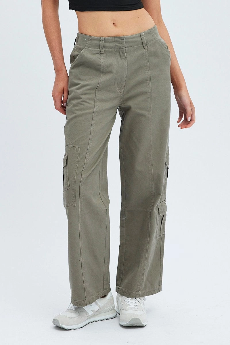 Grey Cargo Pants Low Rise