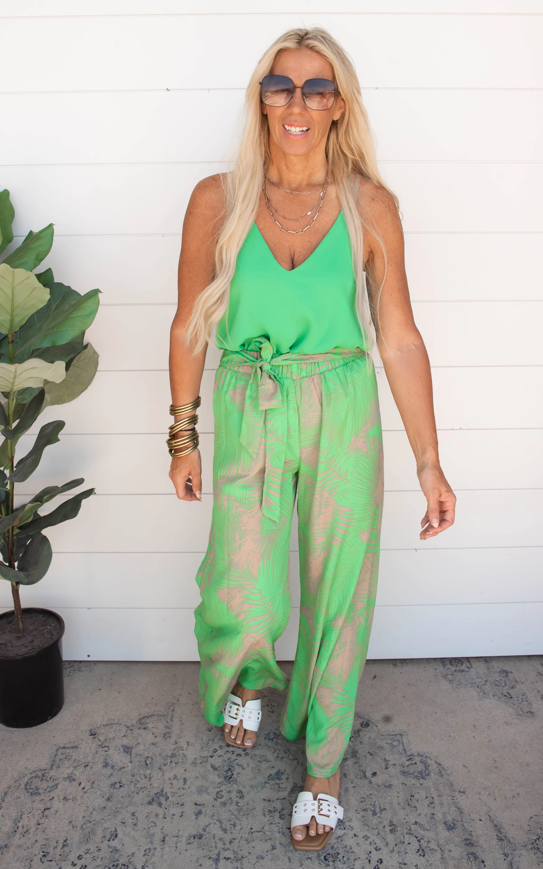 Halia Leaf Tie Waist Wide Leg Pants | FINAL SALE