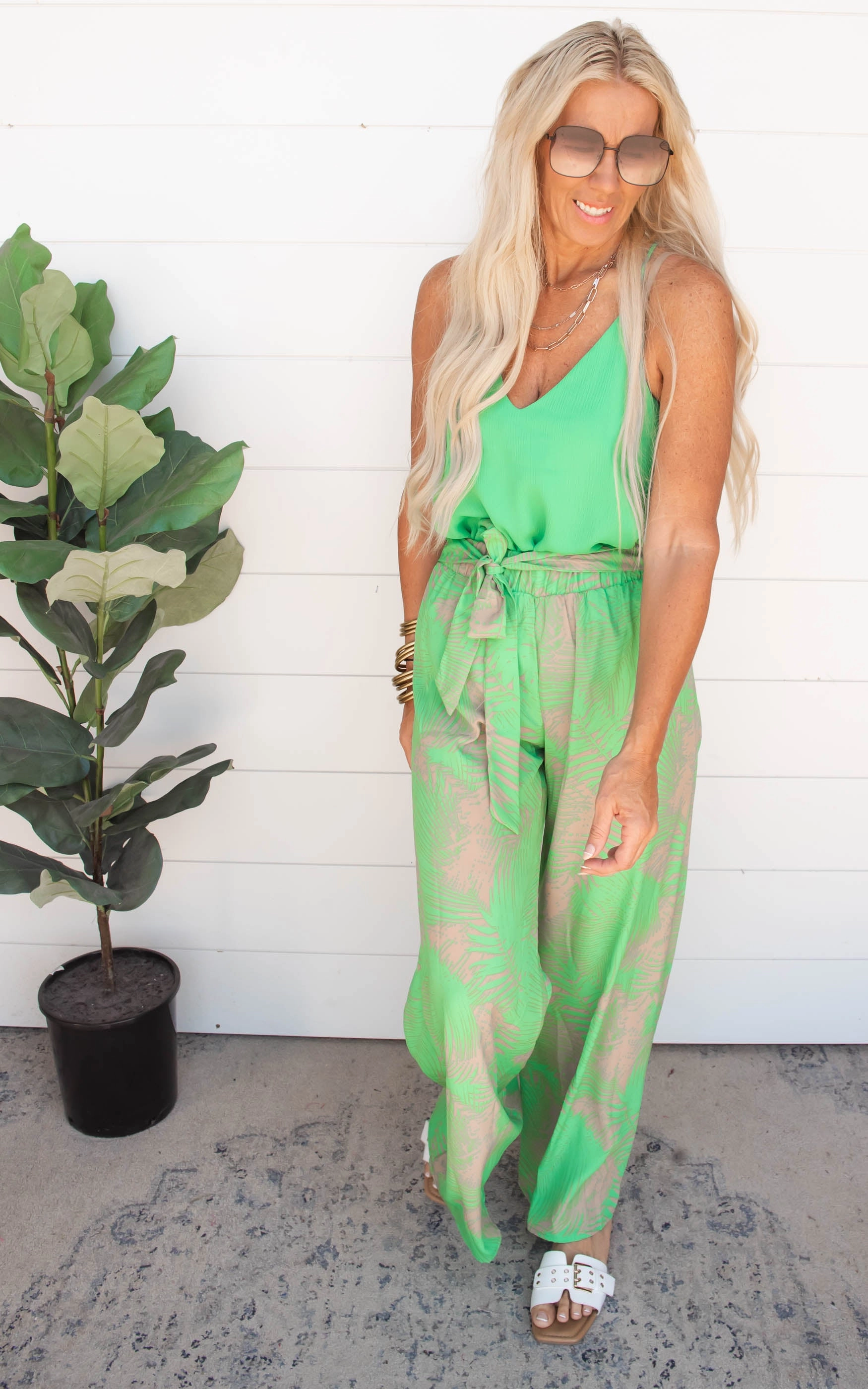 Halia Leaf Tie Waist Wide Leg Pants | FINAL SALE