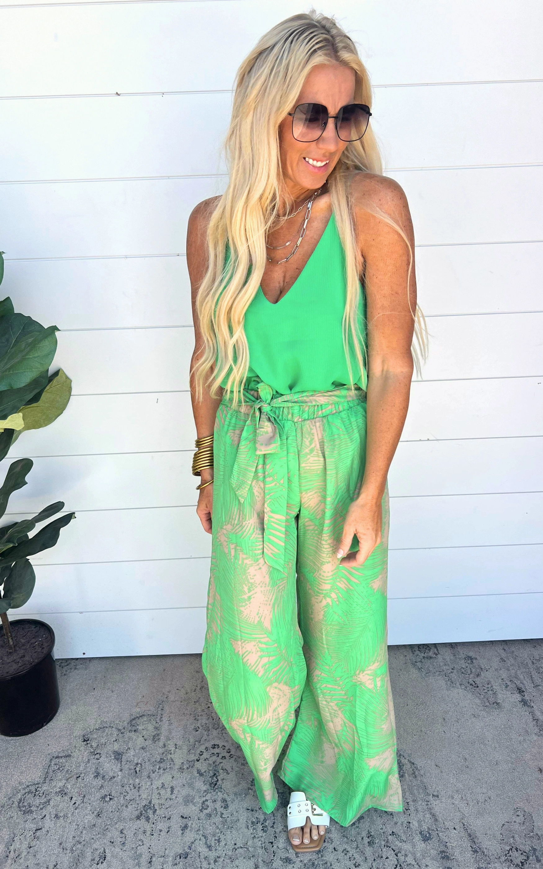 Halia Leaf Tie Waist Wide Leg Pants | FINAL SALE