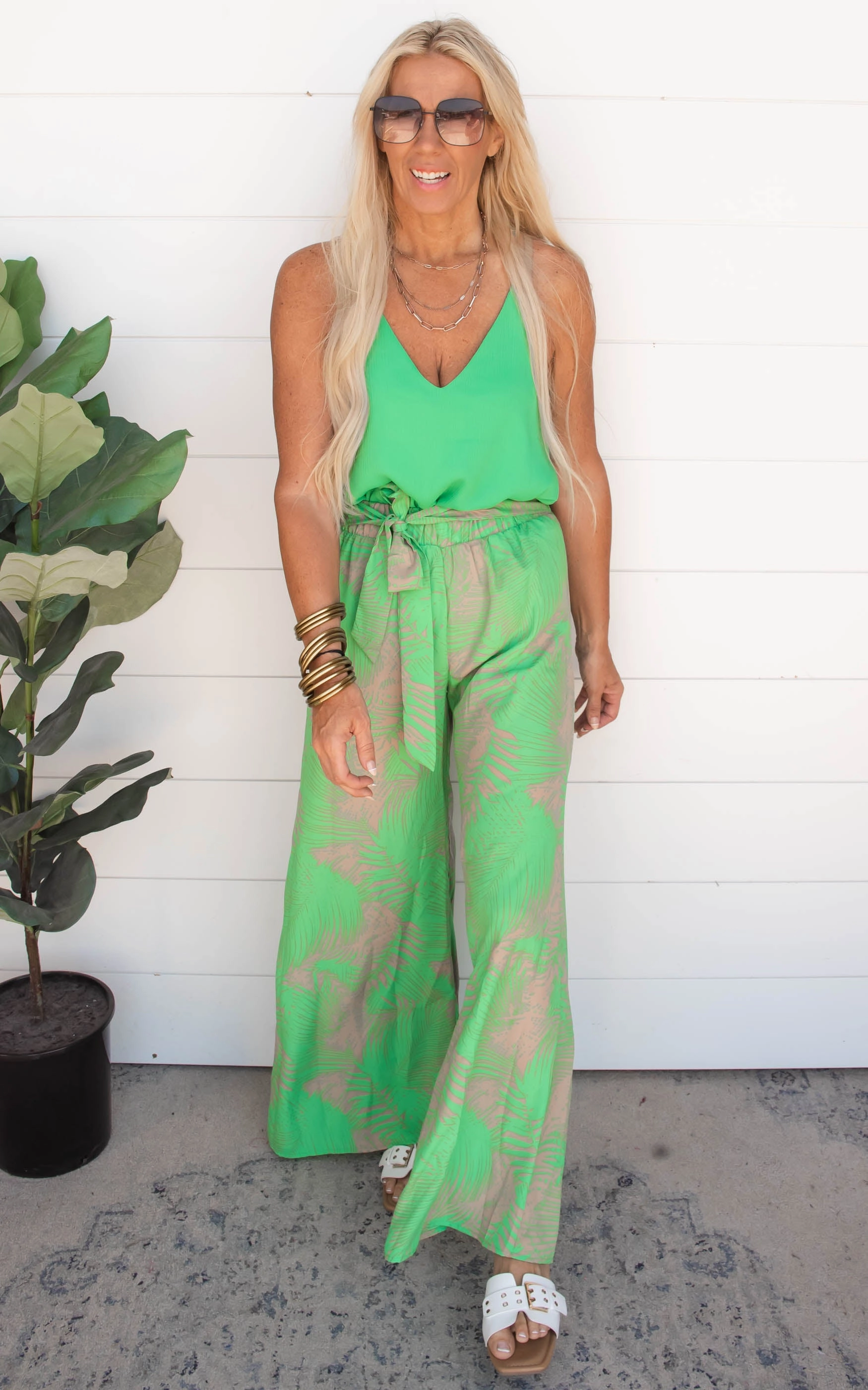 Halia Leaf Tie Waist Wide Leg Pants | FINAL SALE