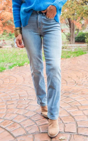 High Waist Contrast Wash Thermal Straight Denim Jean | Judy Blue - Final Sale**