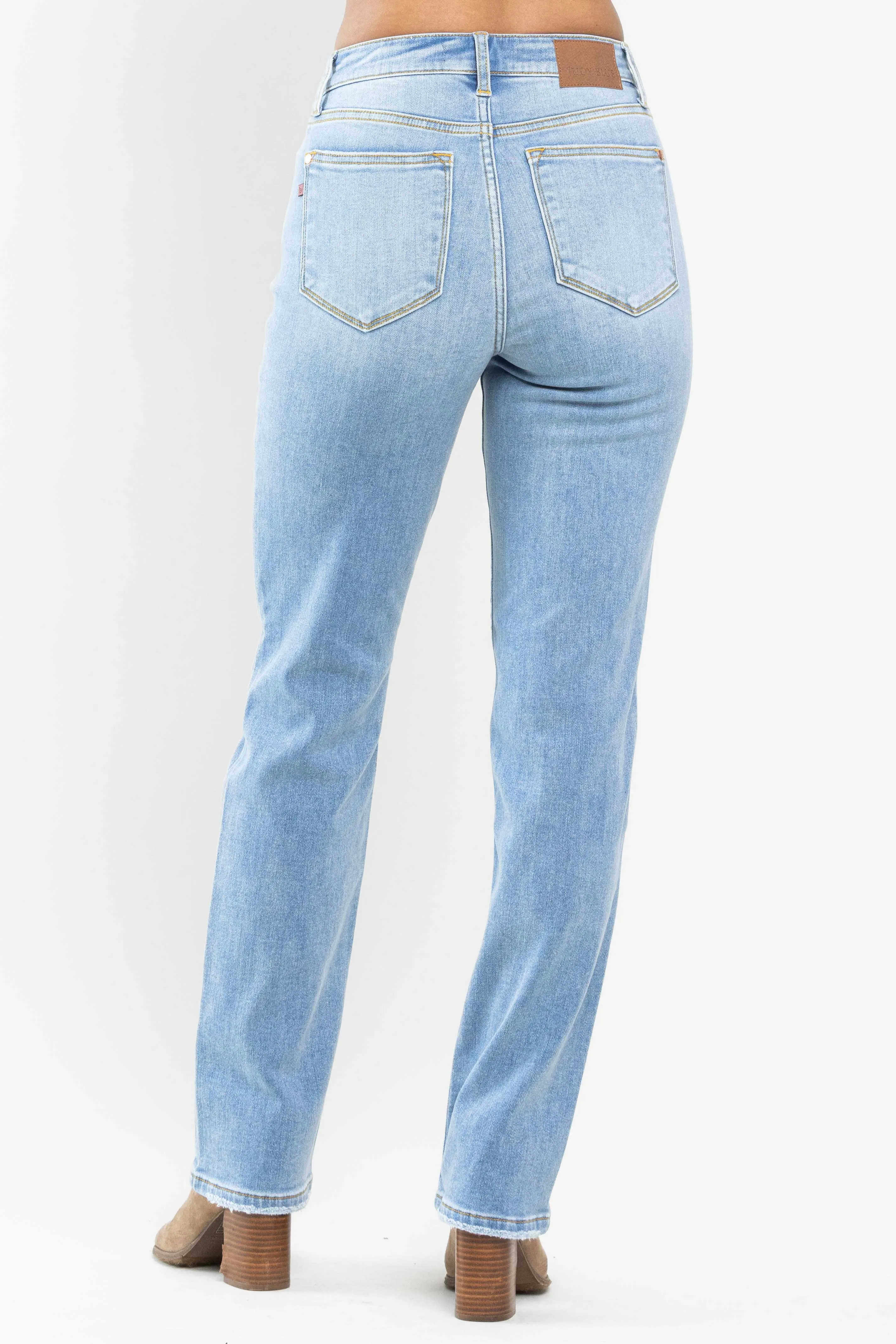 High Waist Contrast Wash Thermal Straight Denim Jean | Judy Blue - Final Sale**
