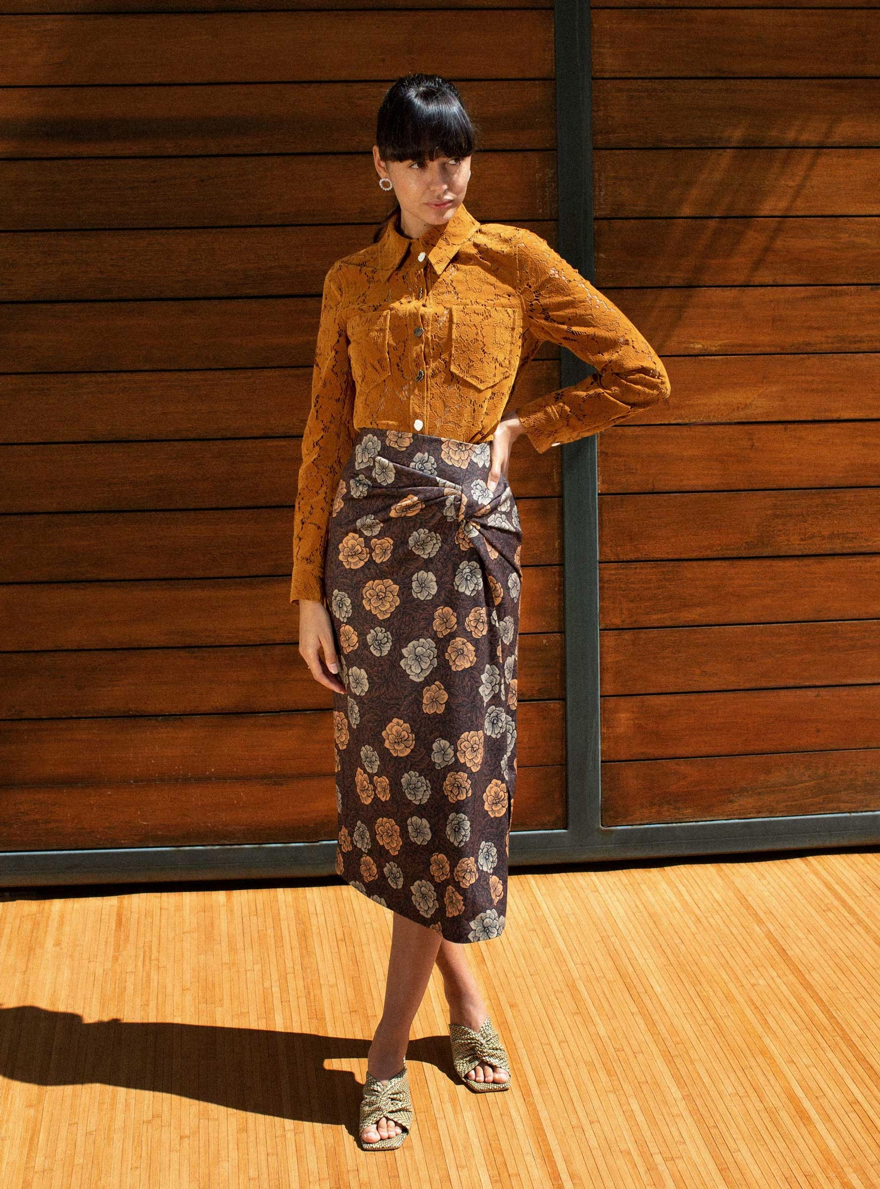 Iris Skirt Flower Mocha Brown