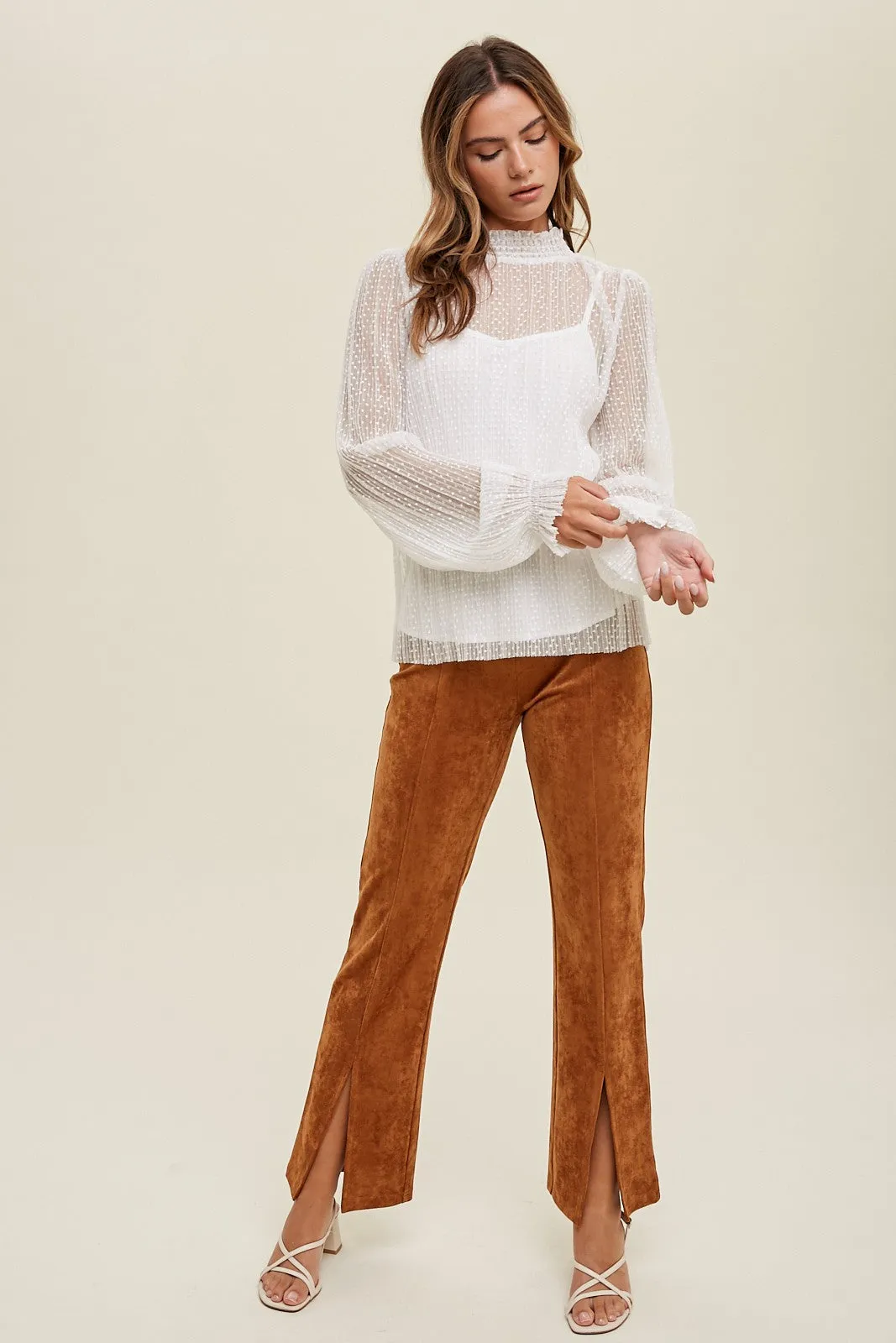 Ivory Lace Mock Neck Balloon Sleeve Top - Final Sale