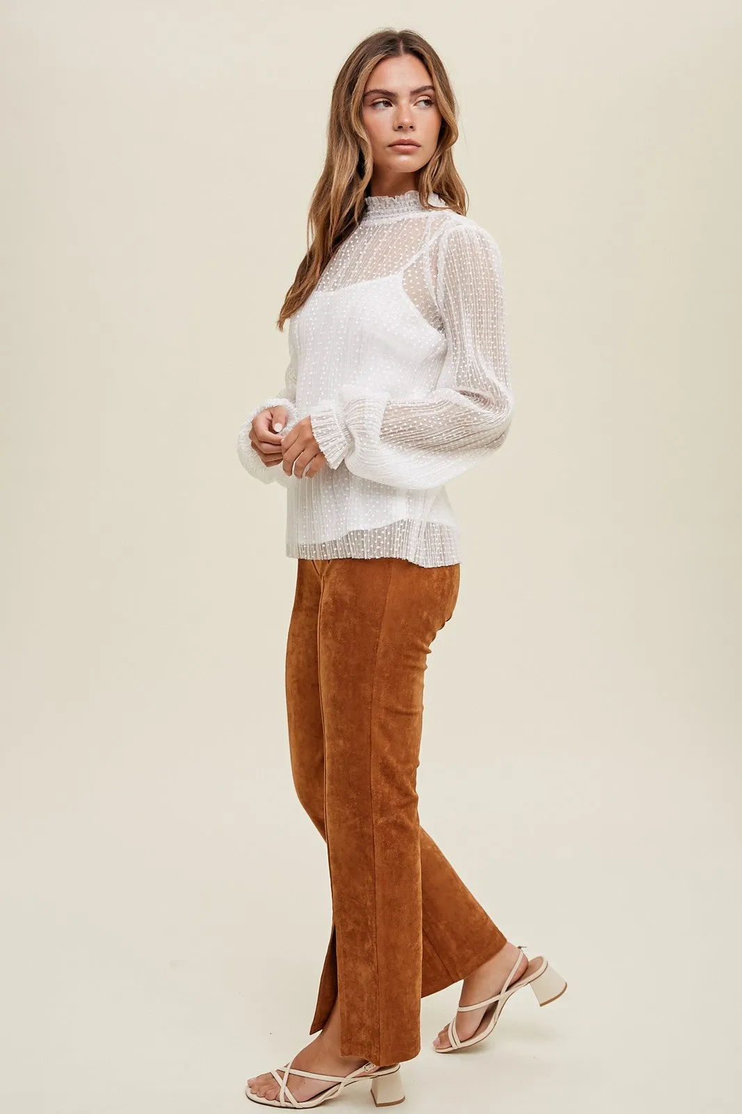 Ivory Lace Mock Neck Balloon Sleeve Top - Final Sale