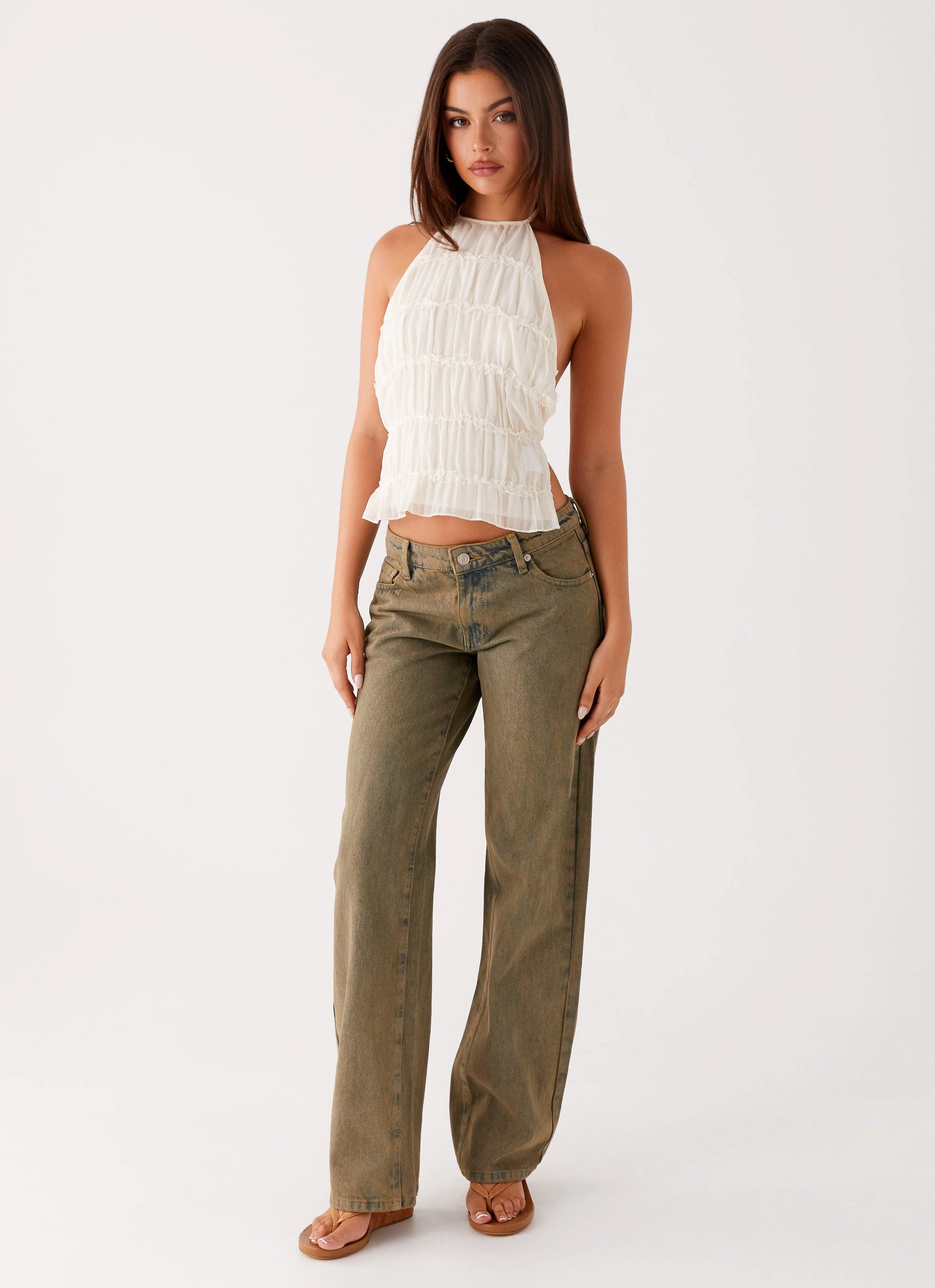 Jaiden Low Rise Denim Jeans - Brown Sand Wash
