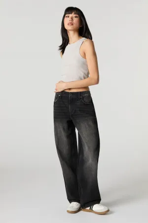 Jean baggy délavé noir à taille basse