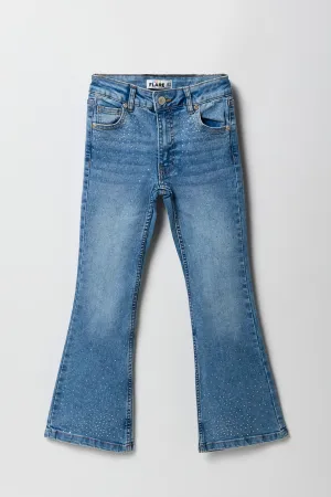 Jean à jambe évasée avec pierres du Rhin pour fille