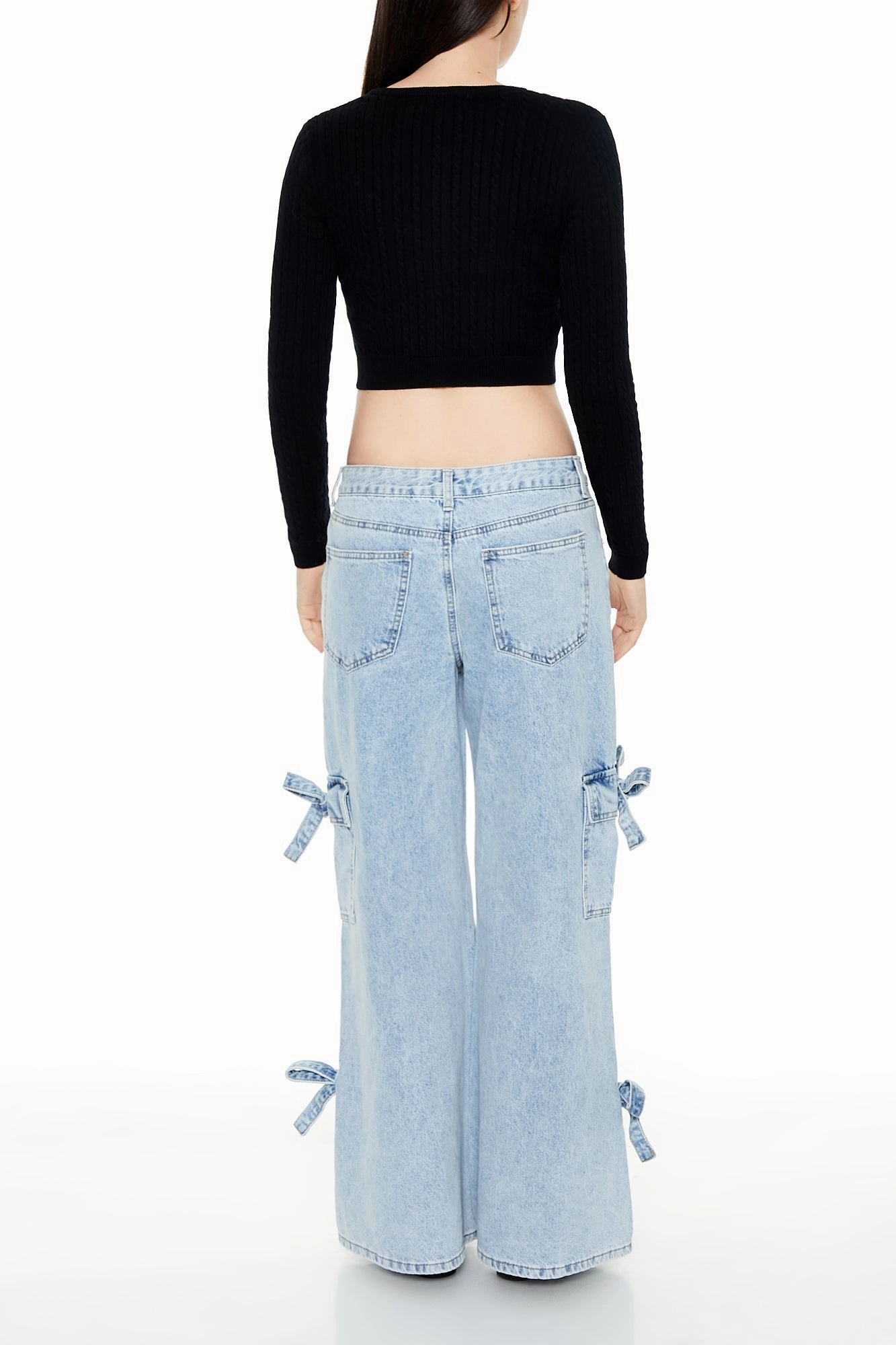 Jean cargo mi-taille jambe large avec boucle
