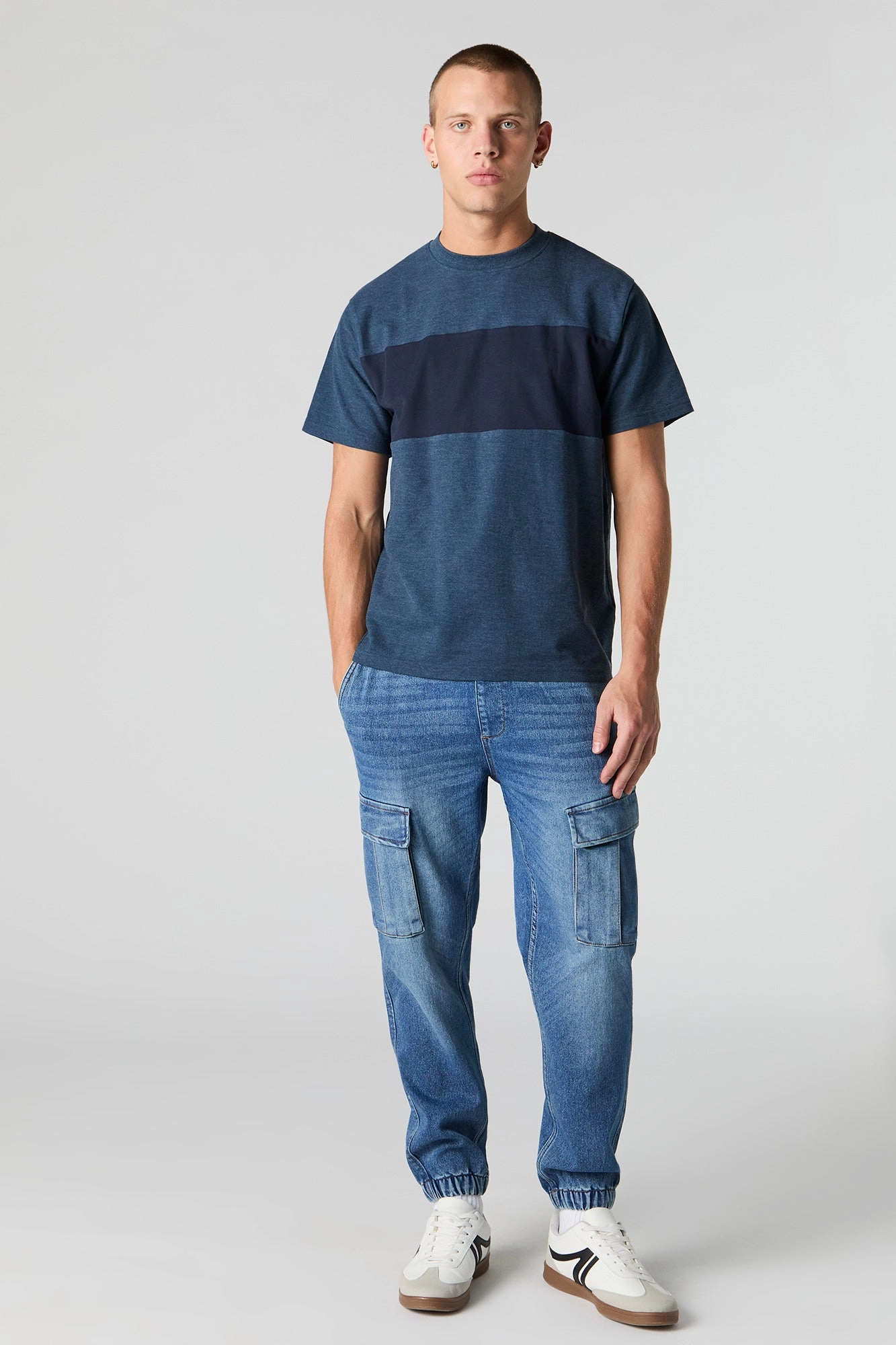 Jogger cargo en denim à taille coulissante