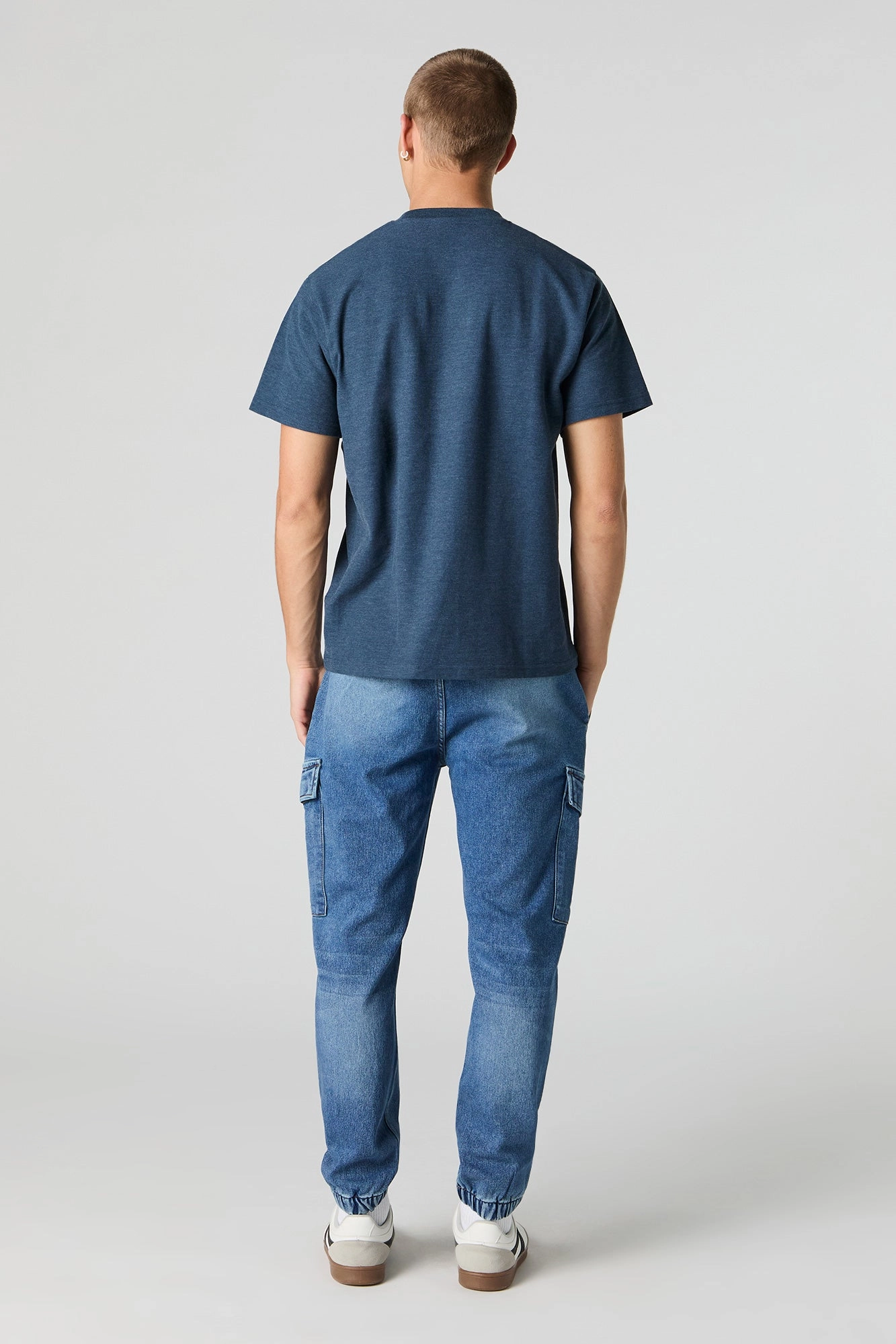 Jogger cargo en denim à taille coulissante