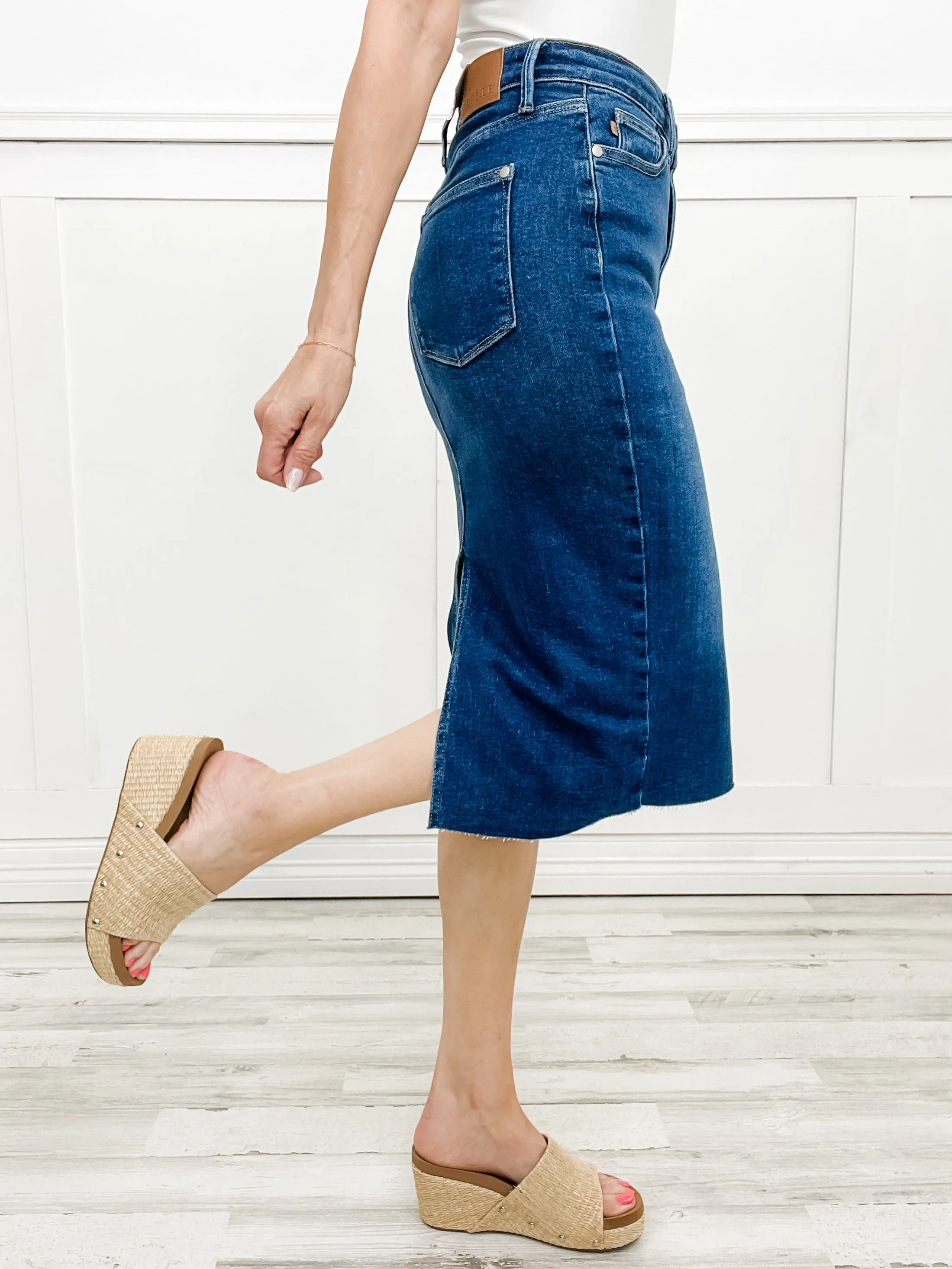 Judy Blue Hi-Rise Back Slit Hem Mid Length Skirt