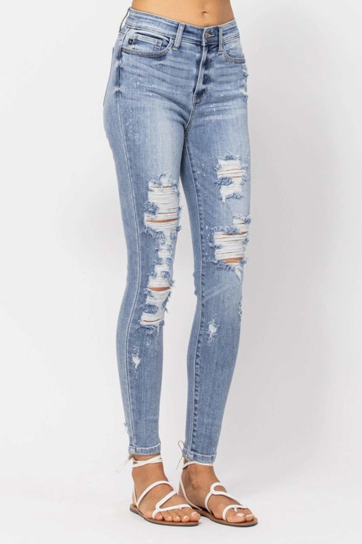 Judy Blue High Rise Bleach Splash Destroyed Skinny Jeans
