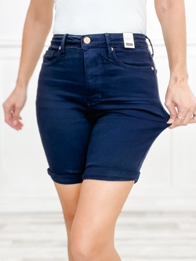 Judy Blue High Waist Navy Garment Dyed Tummy Control Bermuda Shorts