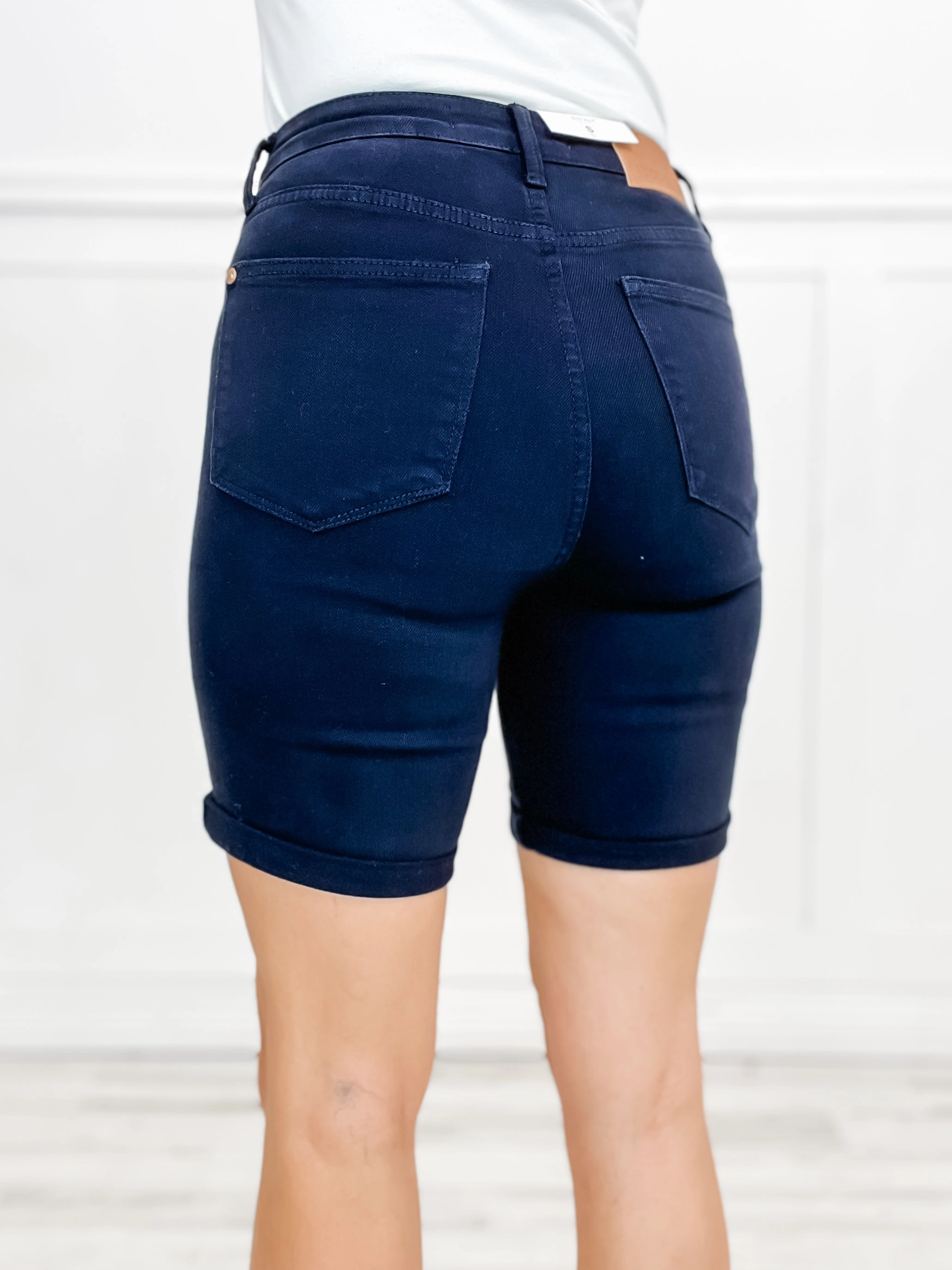 Judy Blue High Waist Navy Garment Dyed Tummy Control Bermuda Shorts
