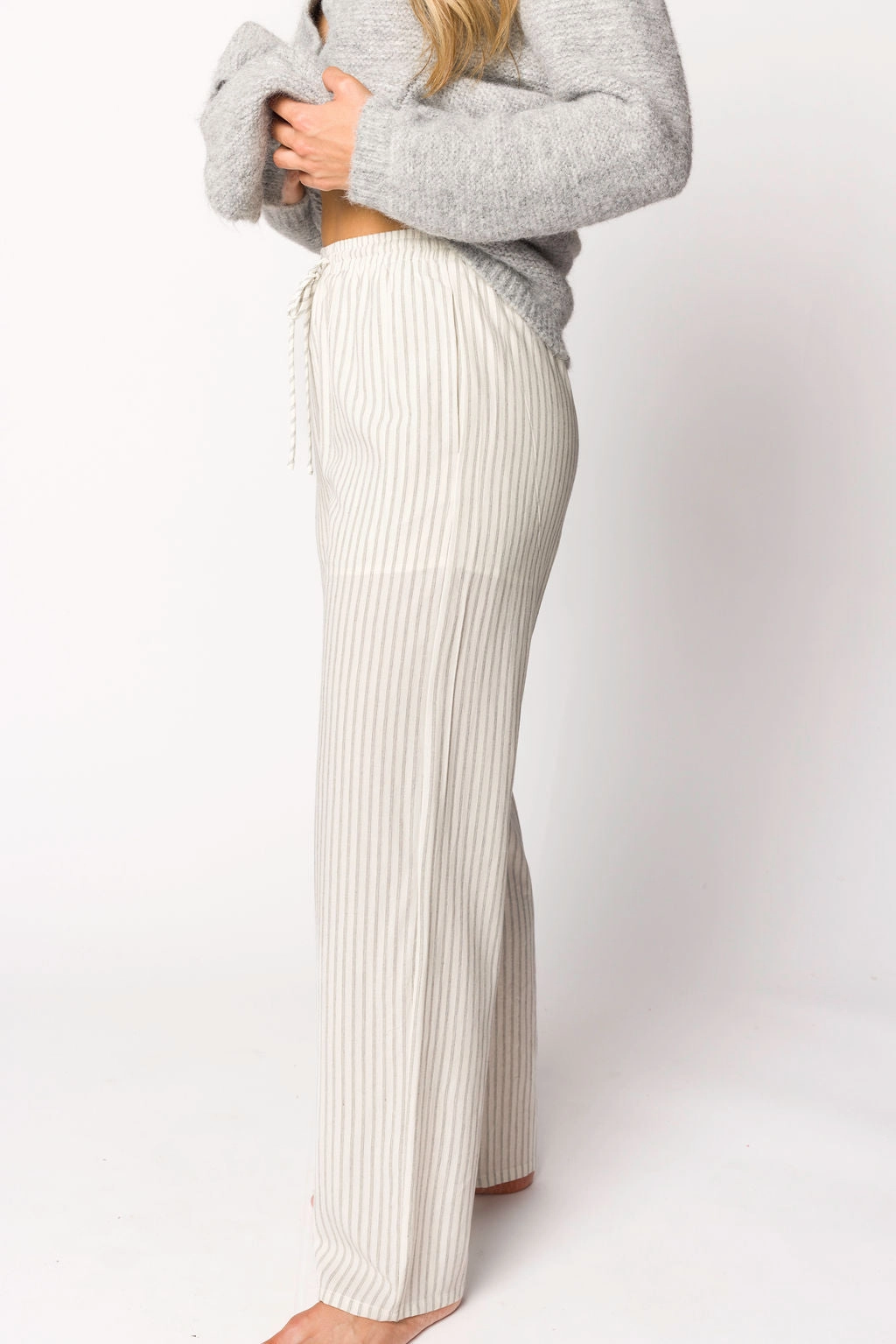 Julie Striped Cotton Pants in Ivory/Black