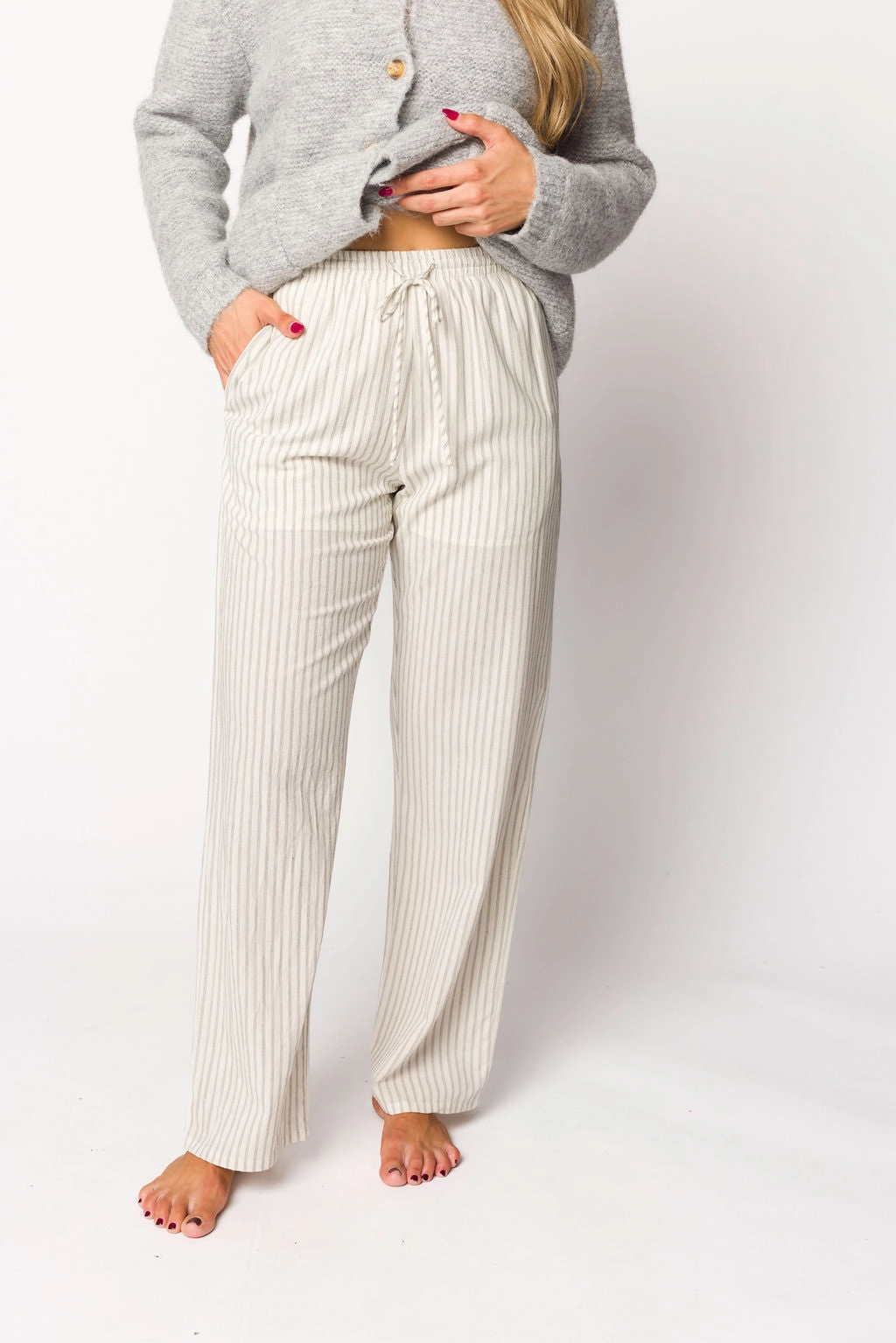 Julie Striped Cotton Pants in Ivory/Black