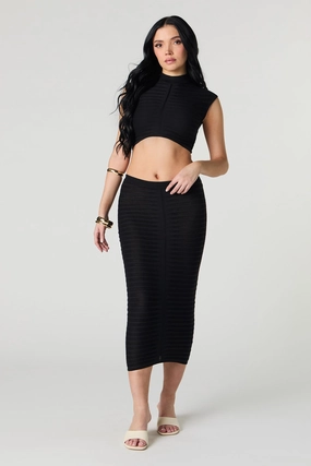 Jupe midi en tricot texturé semi diaphane
