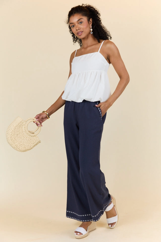 Just Feels Right Navy Embroidered Pants