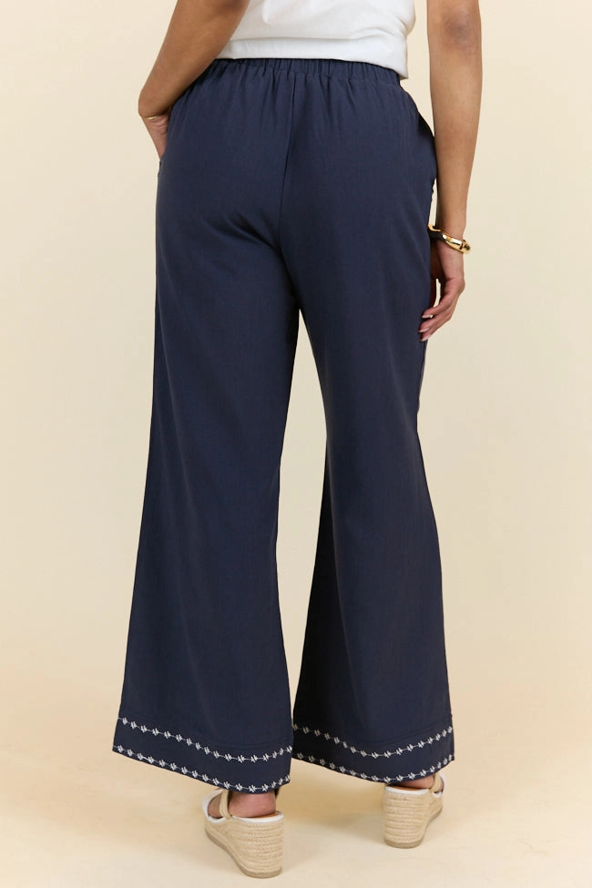 Just Feels Right Navy Embroidered Pants