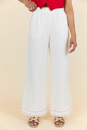 Just Feels Right Off-White Embroidered Pants