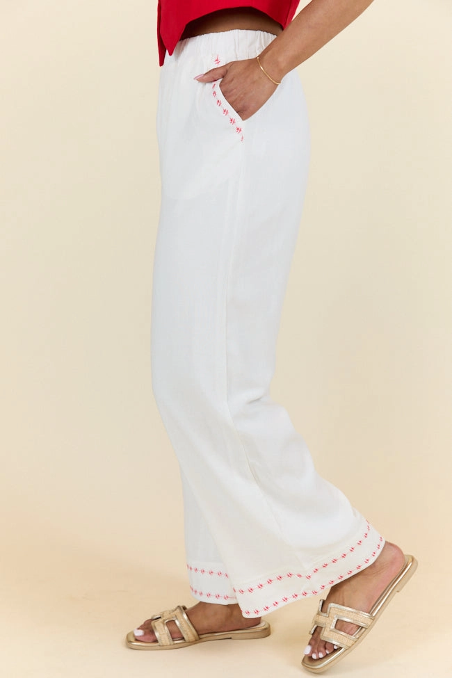 Just Feels Right Off-White Embroidered Pants