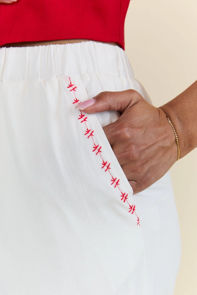 Just Feels Right Off-White Embroidered Pants