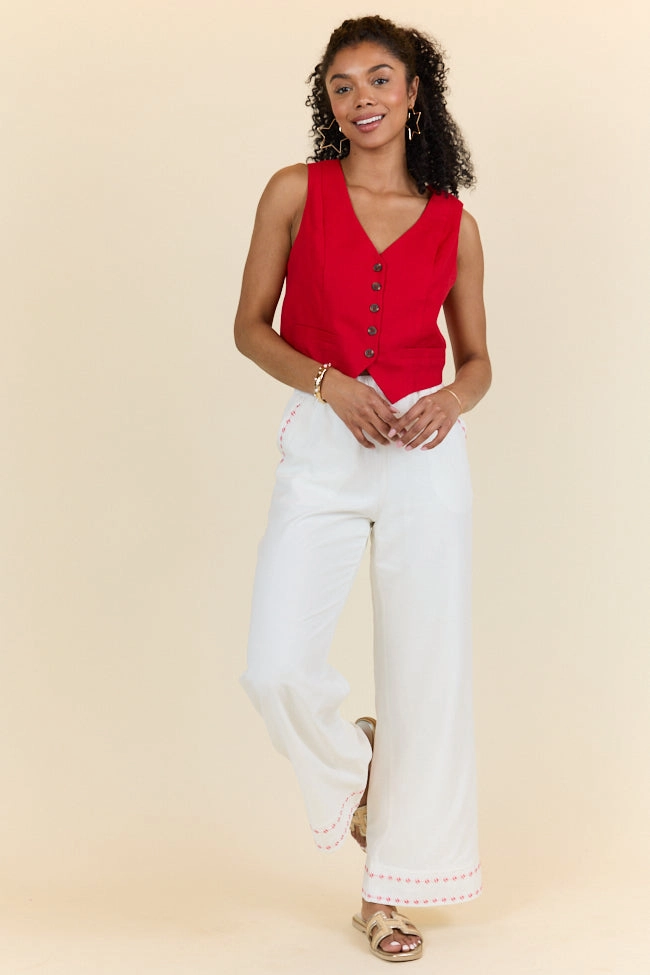 Just Feels Right Off-White Embroidered Pants