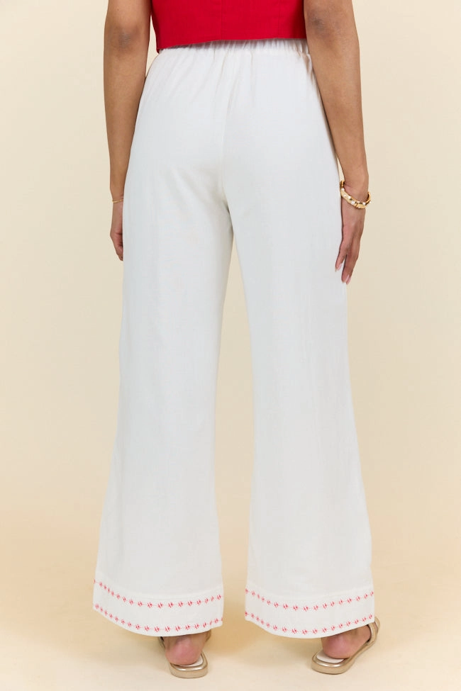 Just Feels Right Off-White Embroidered Pants