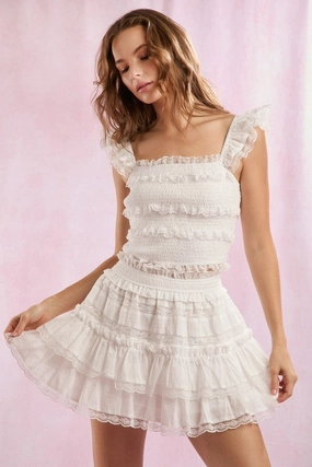 Lace Trim With Ruffle Detail Solid Mini Skirt