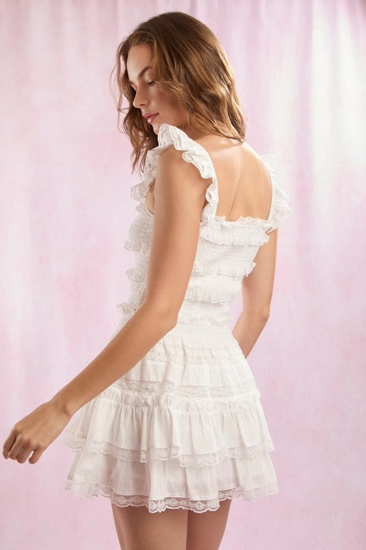 Lace Trim With Ruffle Detail Solid Mini Skirt