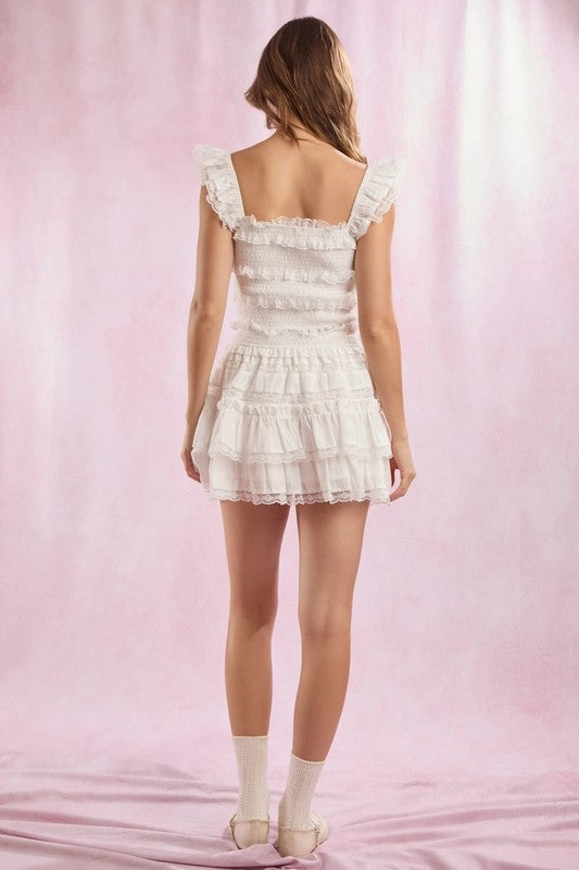 Lace Trim With Ruffle Detail Solid Mini Skirt
