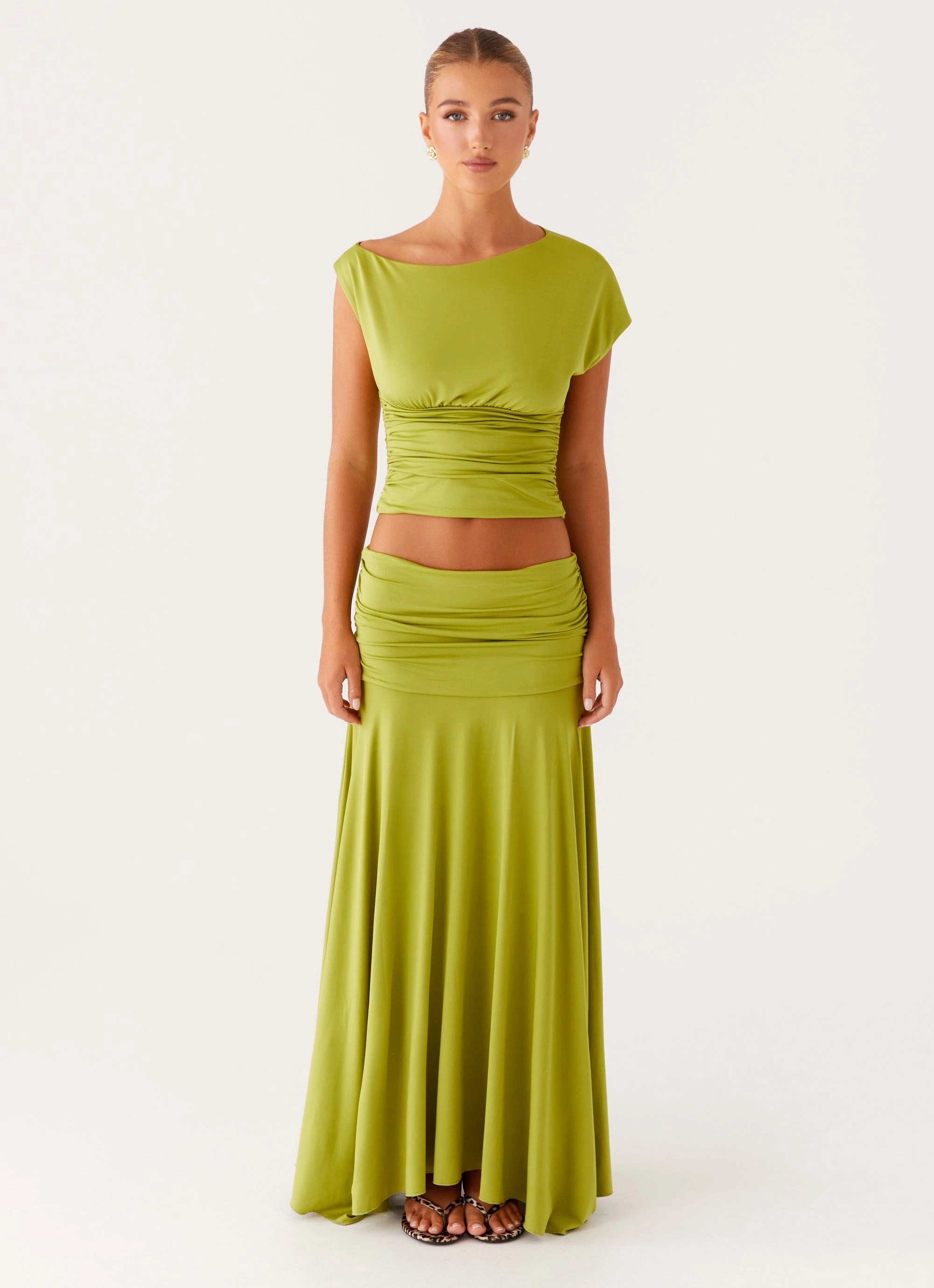 Liana Ruched Maxi Skirt - Green
