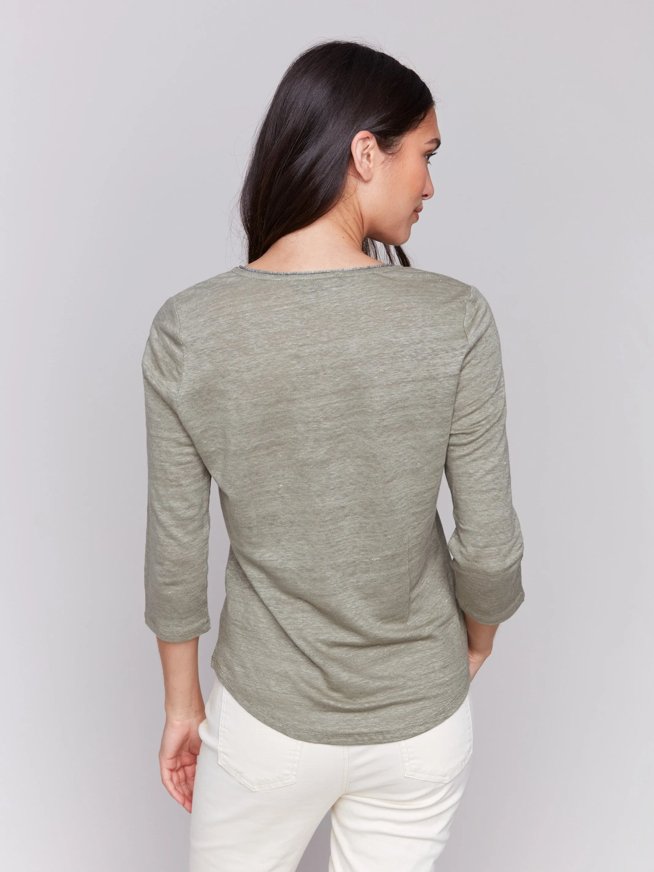 Linen Blend V-Neck Top - Celadon