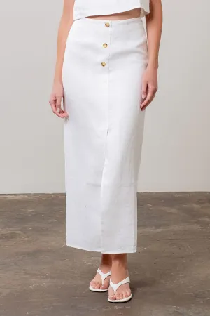 LINEN FRONT BUTTON MIDI SKIRT