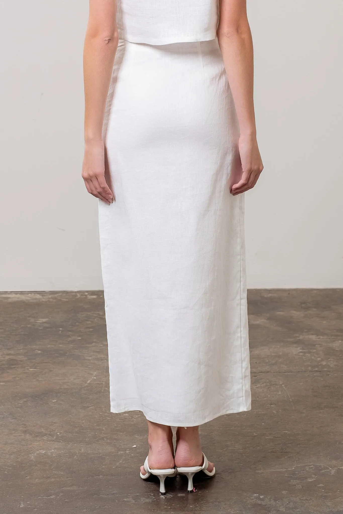 LINEN FRONT BUTTON MIDI SKIRT