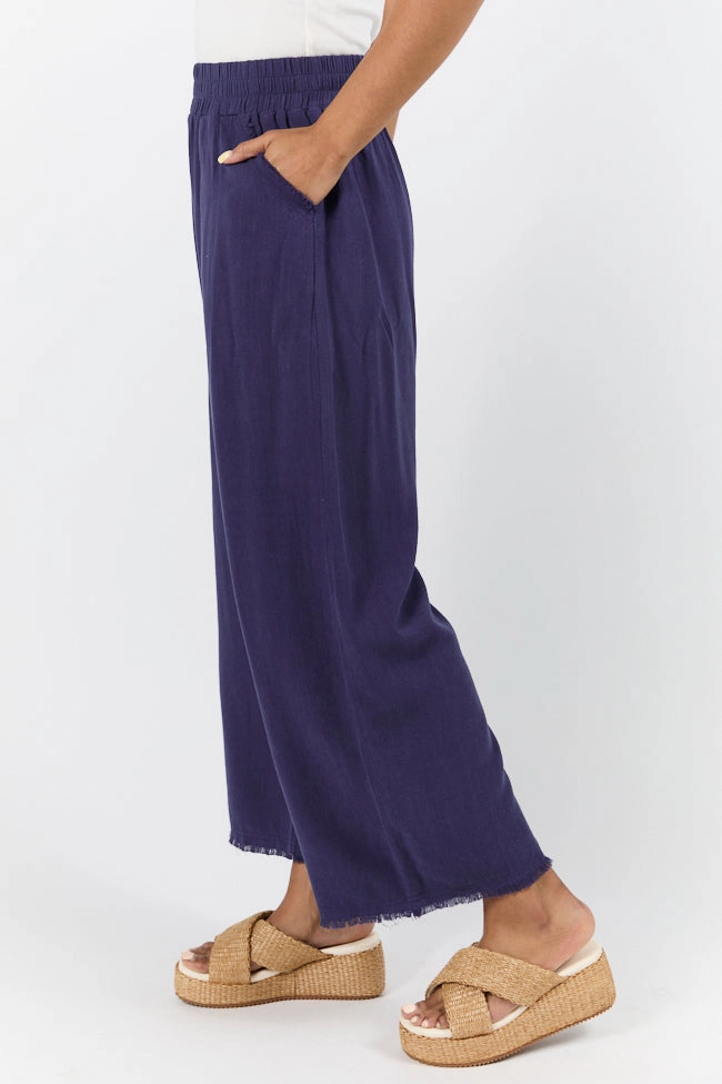 Look Your Best Navy Frayed Detail Ankle Length Pants
