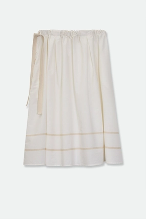 MAEVE DRAWSTRING SKIRT IN COTTON WHITE & BEIGE STRIPE