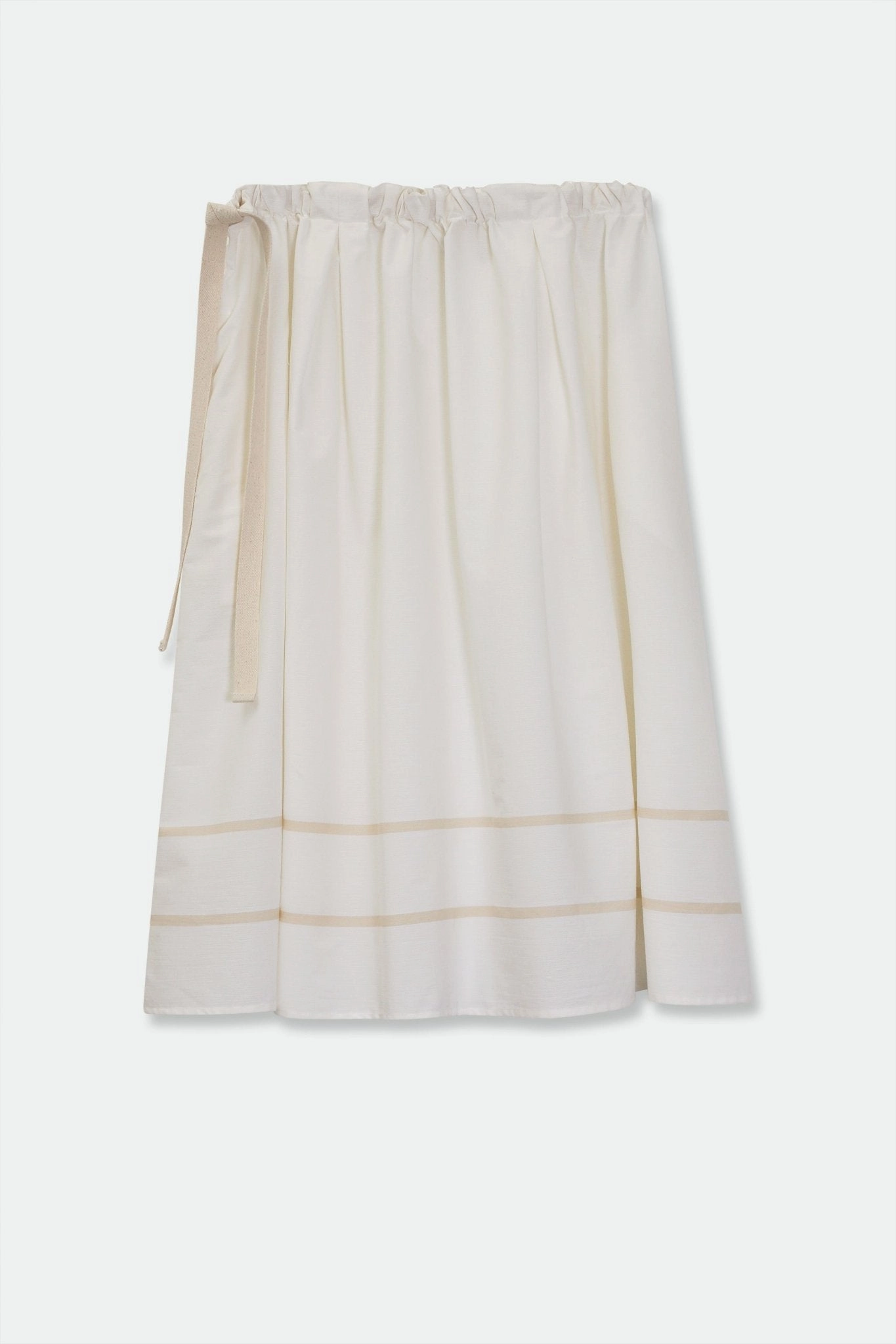 MAEVE DRAWSTRING SKIRT IN COTTON WHITE & BEIGE STRIPE